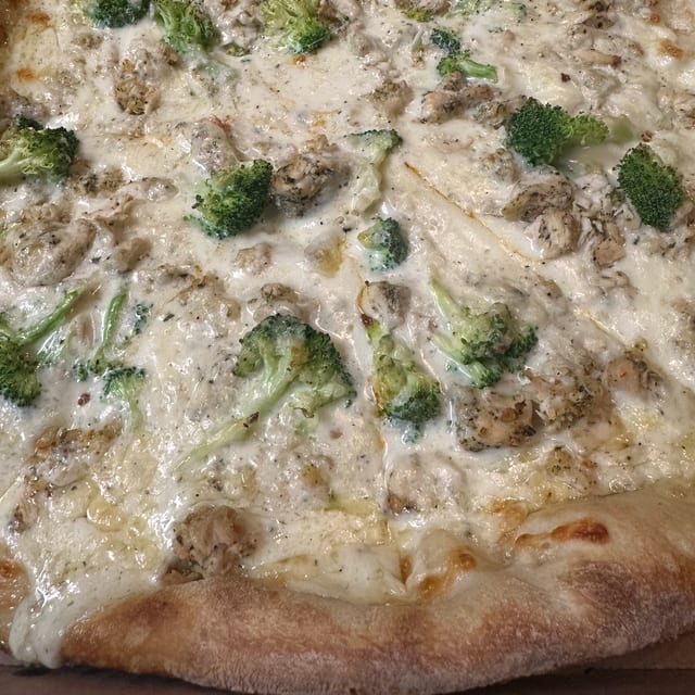 Chicken Alfredo Pizza.