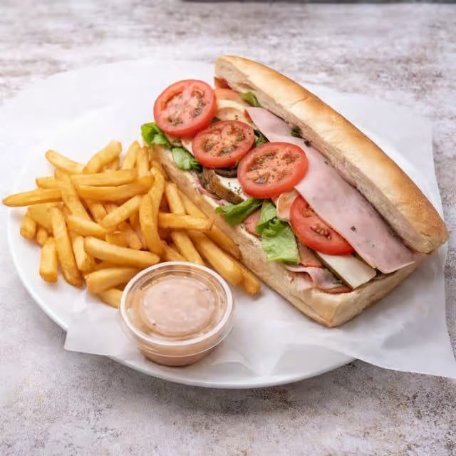 Ham, Turkey and Cheese Sub.