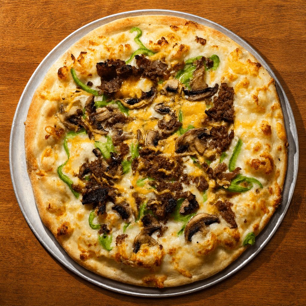 Steak and Cheese Pizza.