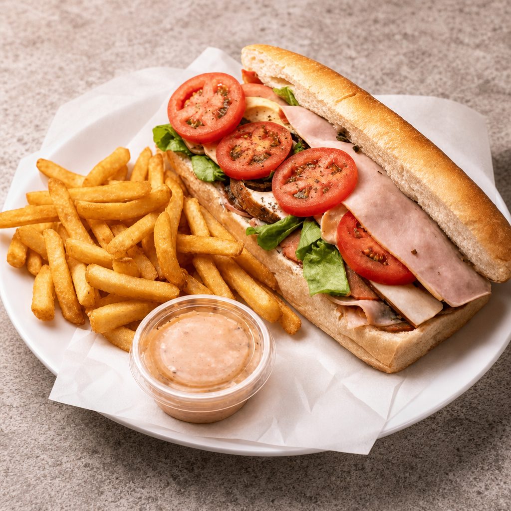 Ham, Turkey and Cheese Sub.