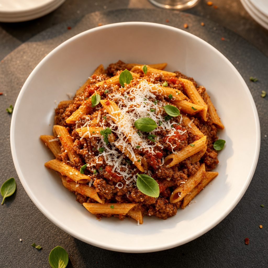 Ziti with Meat Sauce.
